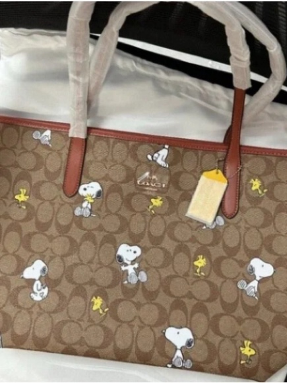 New Coach Bag Brown Signature Snoopy & Woodstock Tote
